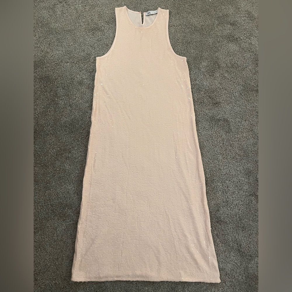 ZARA Pink Sequin Midi Dress - Picture 4 of 13
